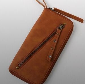 Free People Tan Zip-Around Wristlet Wallet